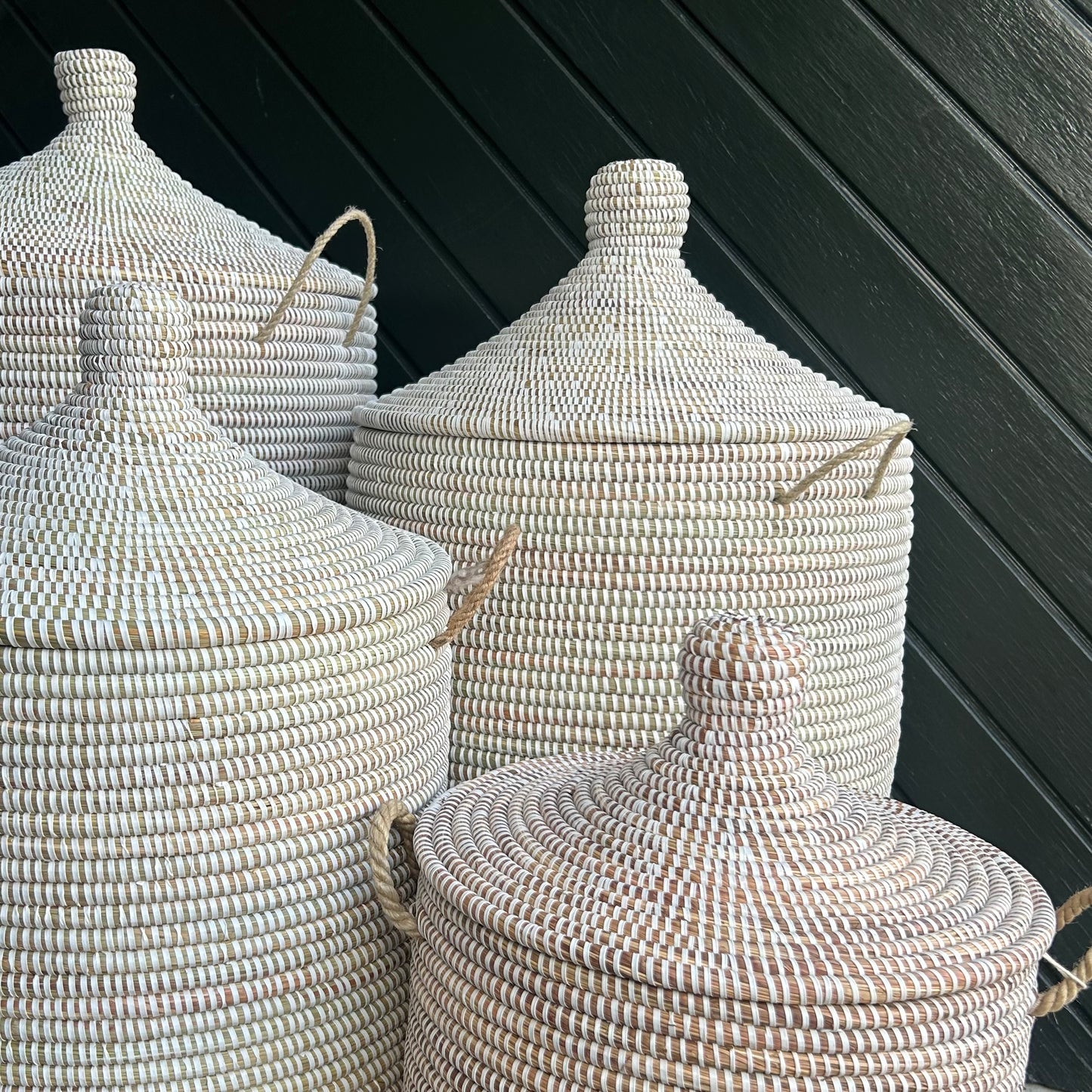 Laundry basket, White, handwoven with Senegal lid. Fair Trade