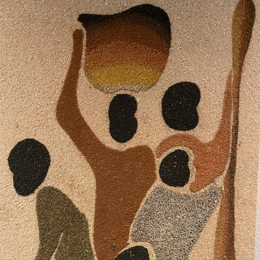 Unika, sandkunst på genbrugstræ til væggen. Fair Trade fra Senegal