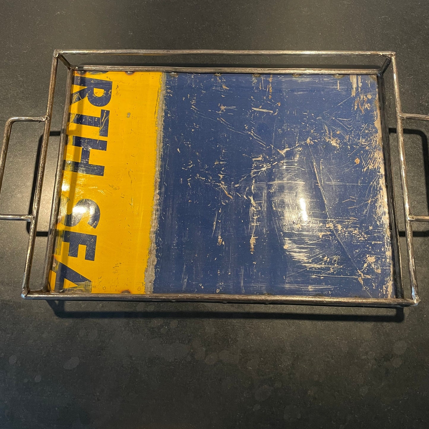 Serving tray in recycled metal. Unique. Fair Trade from Burkina Faso