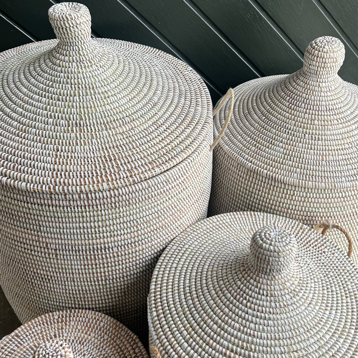 Laundry basket, White, handwoven with Senegal lid. Fair Trade