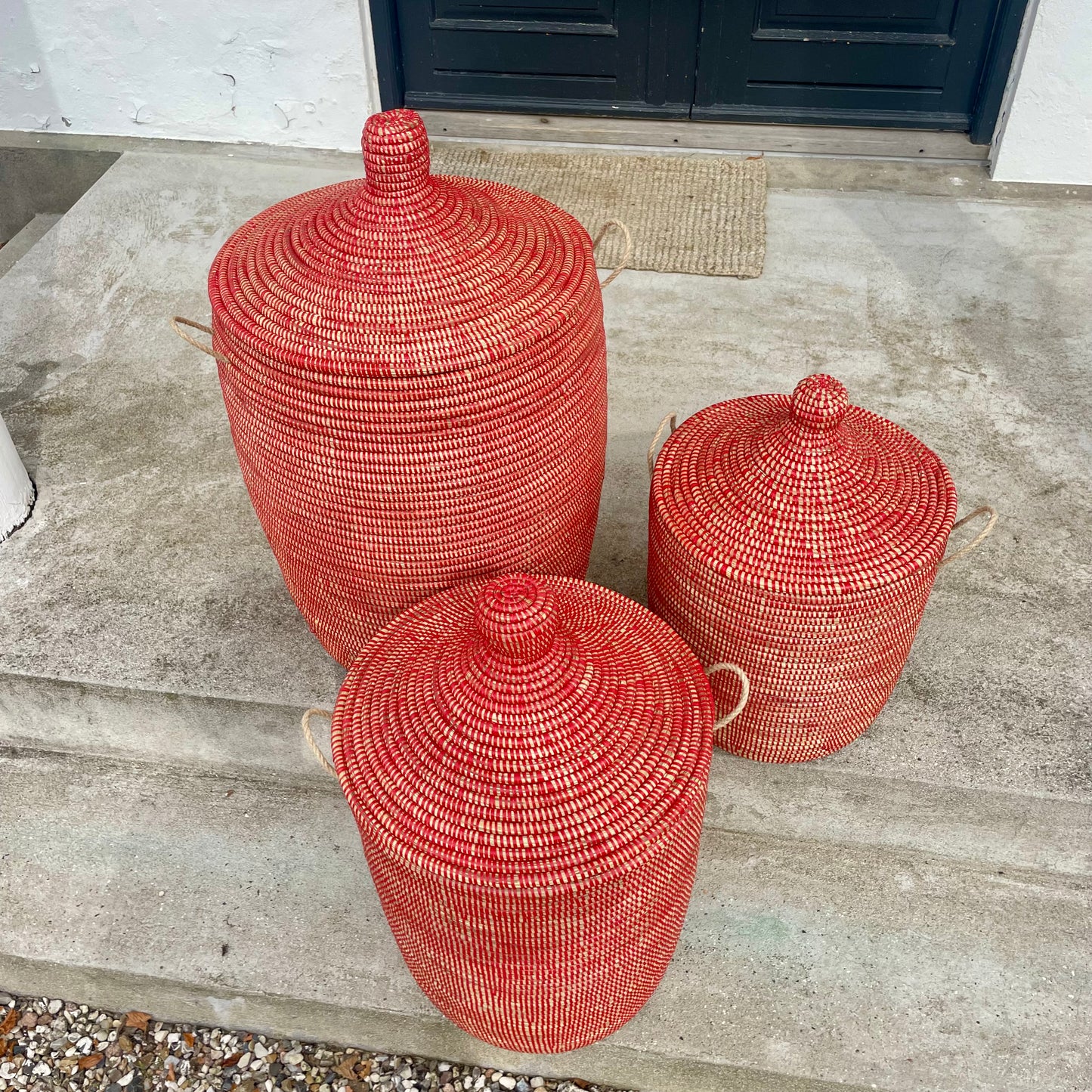 Laundry basket in red with lid. Fair Trade, Senegal