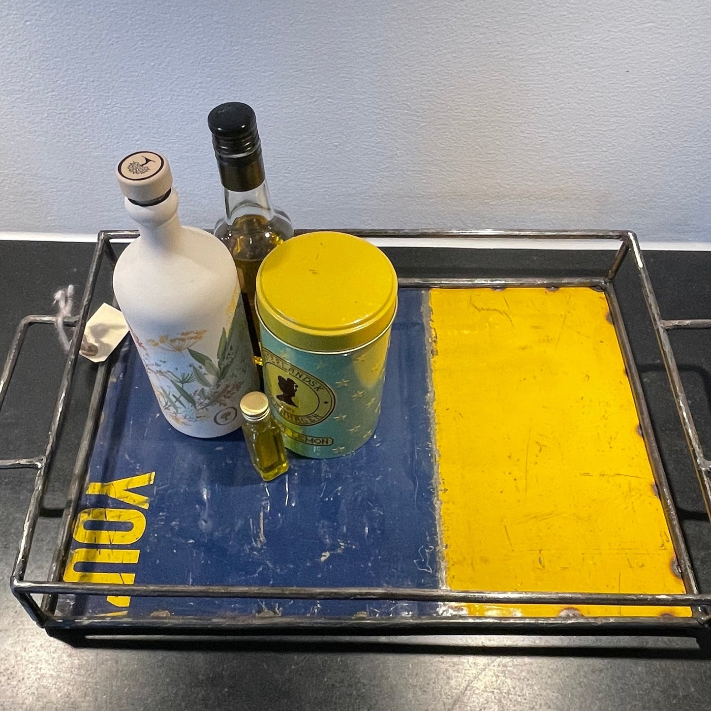 Serving tray in recycled metal. Unique. Fair Trade from Burkina Faso