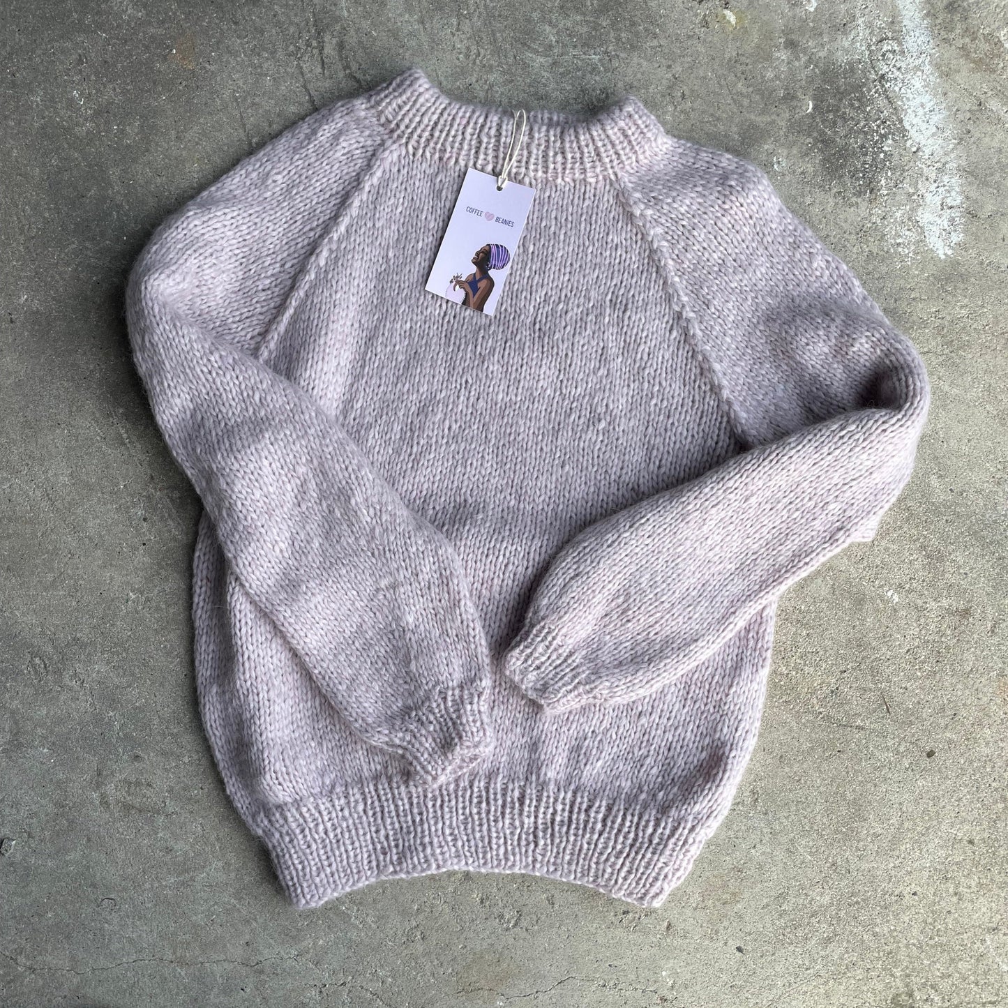 Coffee Beanies, Alpaca wool sweater, pale pink, Burundi