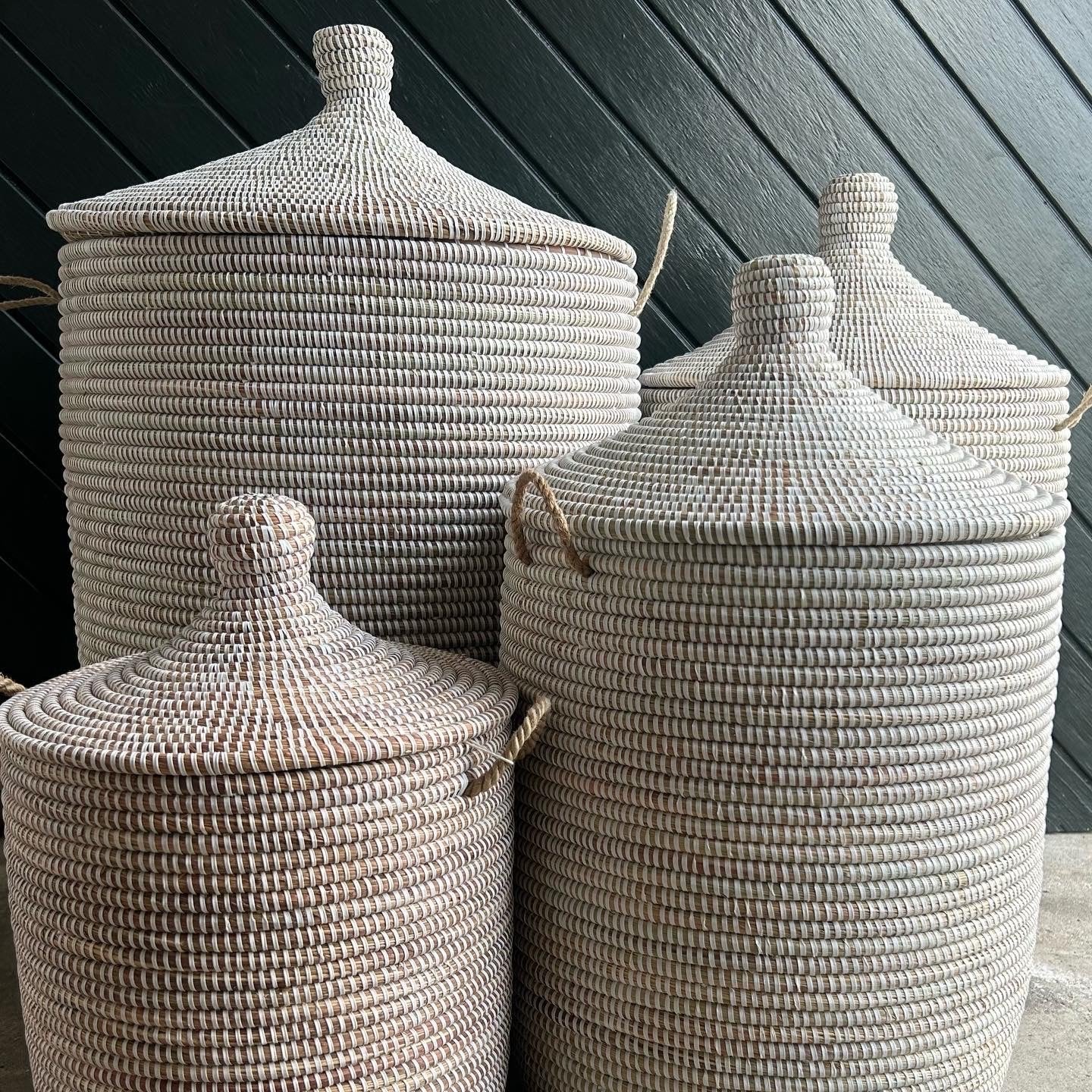 Laundry basket, White, handwoven with Senegal lid. Fair Trade