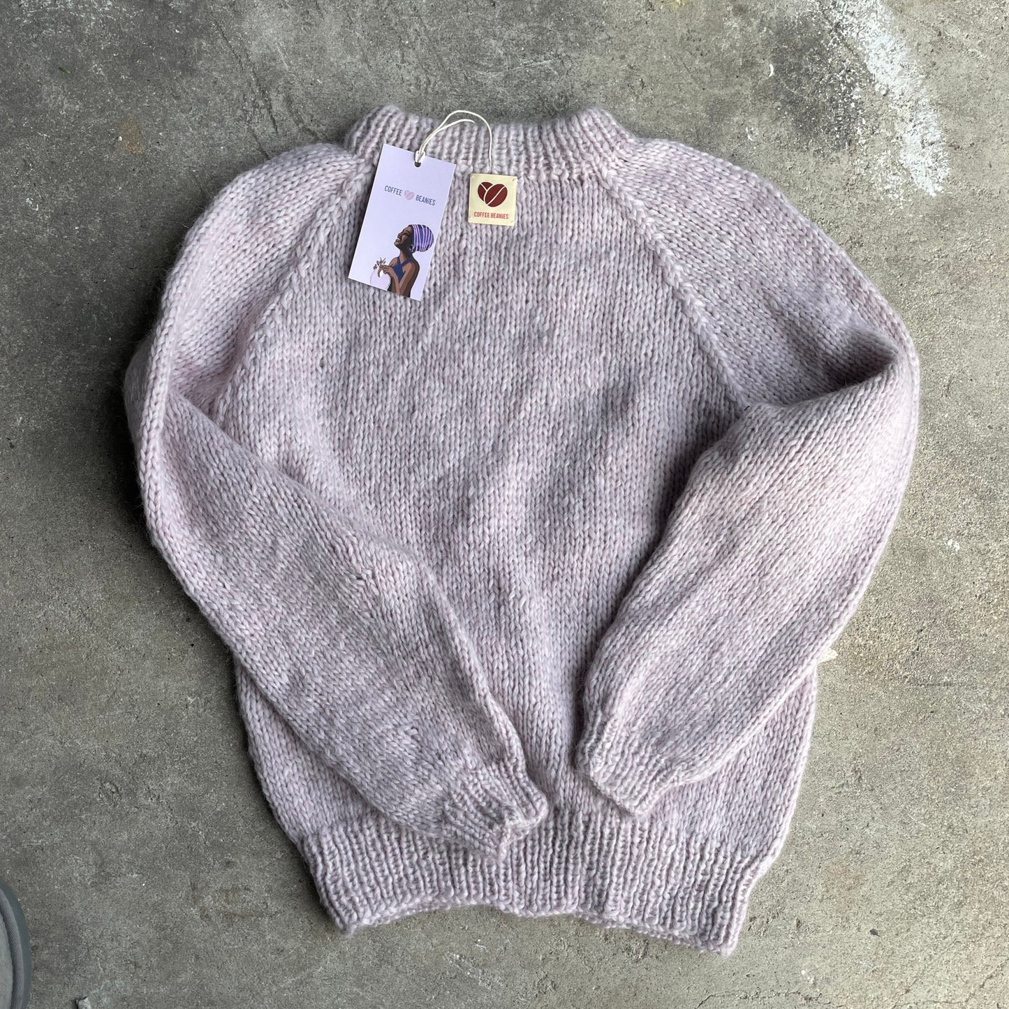 Coffee Beanies, Alpaca wool sweater, pale pink, Burundi