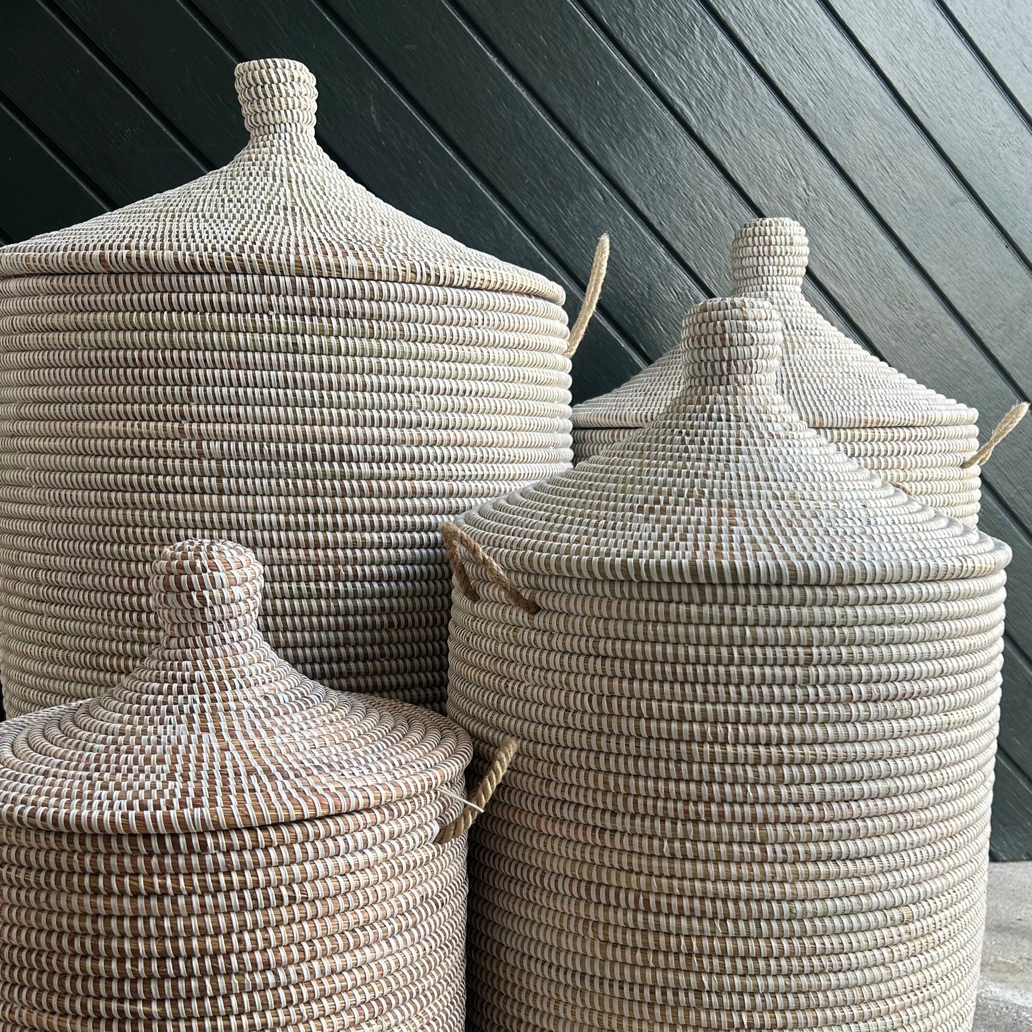 Laundry basket, White, handwoven with Senegal lid. Fair Trade