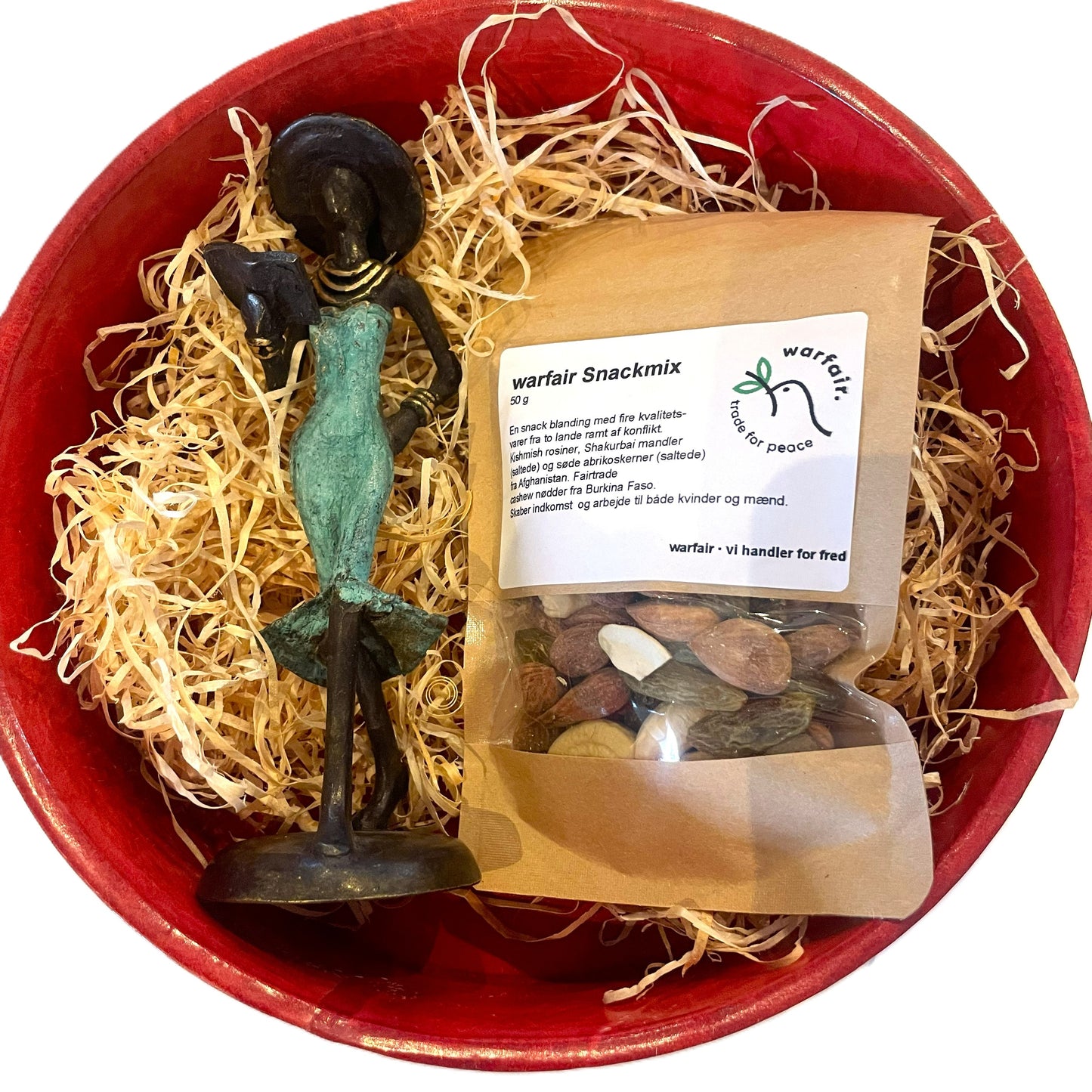 Læderæske, messing kvinde, øko snack-mix fra Burkina Faso