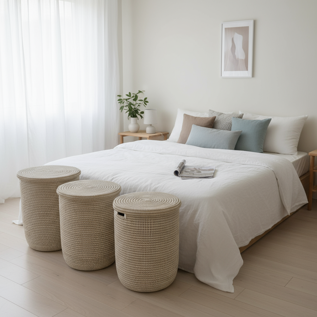 Kurv / kurvebord, cylinderformet, hvid fra Senegal