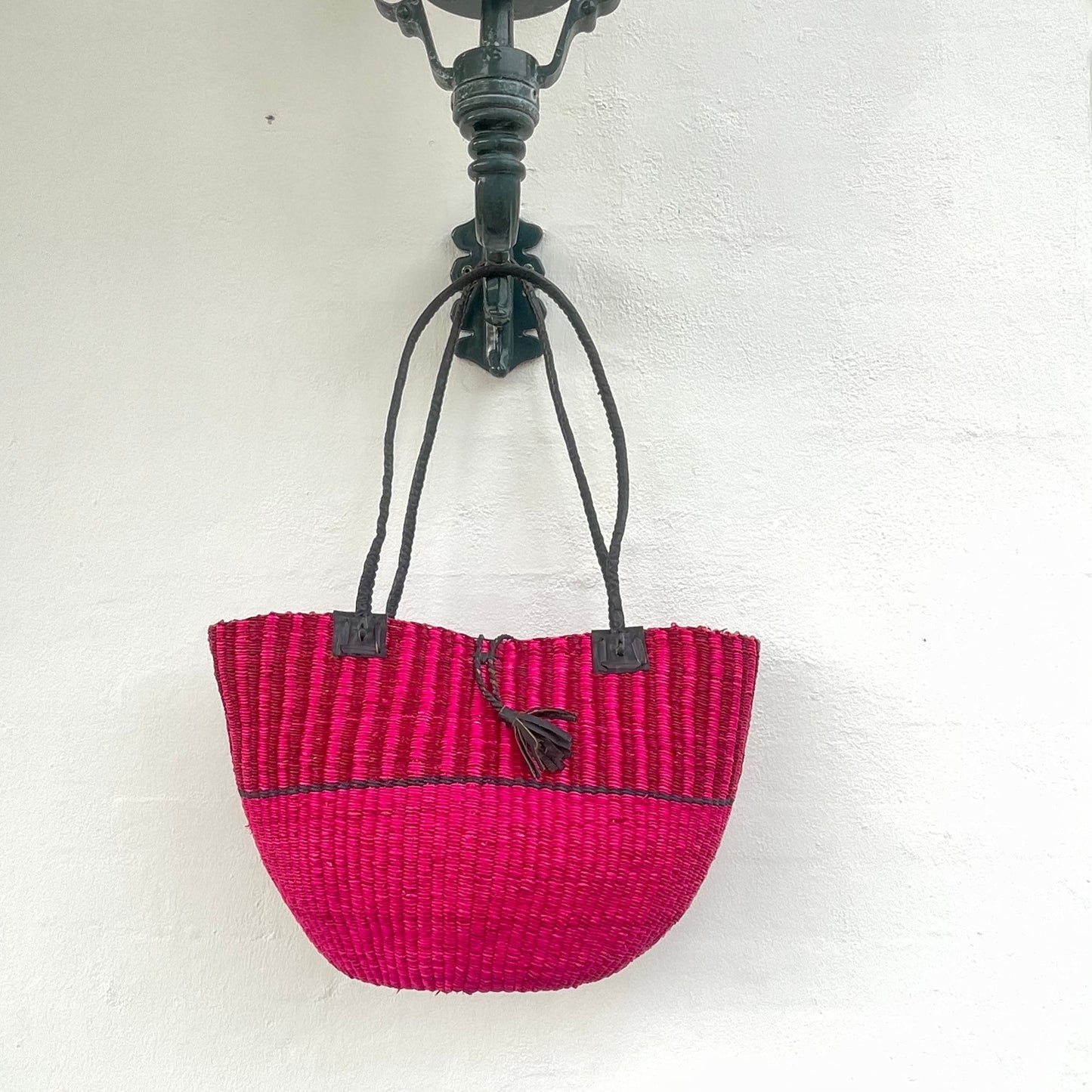 Skuldertaske med læderstrop, pink, Fair Trade, fra Ghana