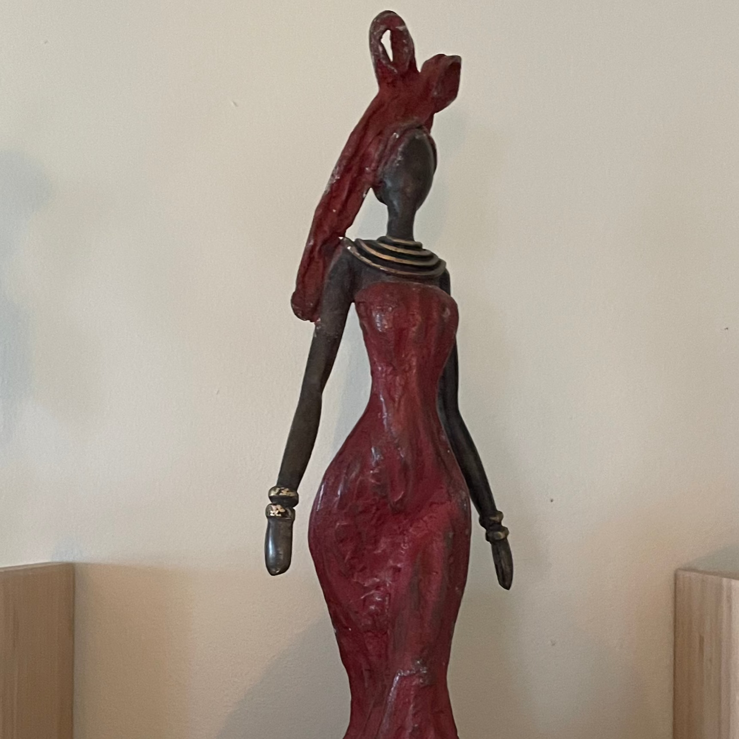 Brass art, 'Power Woman' in red dress, 35-37 cm, Fair Trade, Burkina Faso