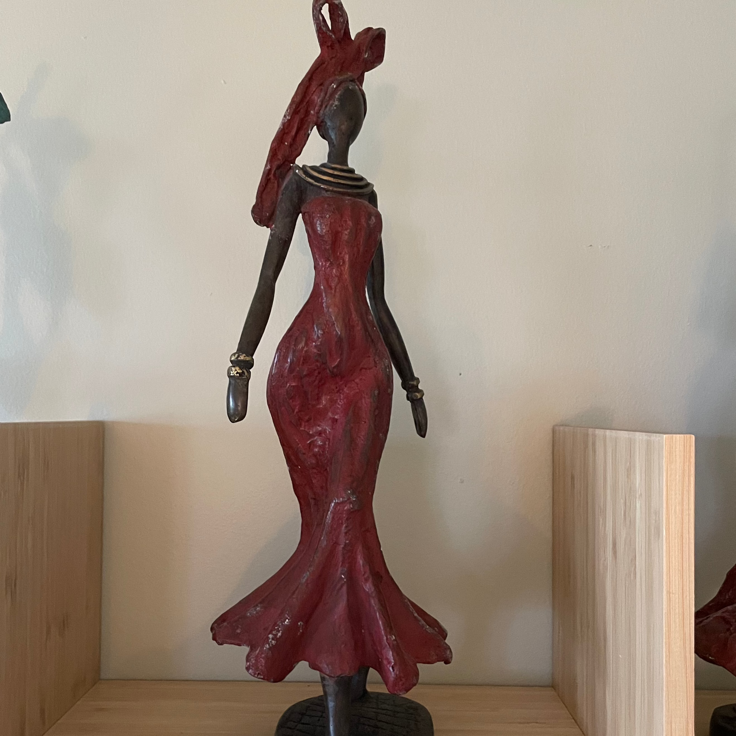 Brass art, 'Power Woman' in red dress, 35-37 cm, Fair Trade, Burkina Faso