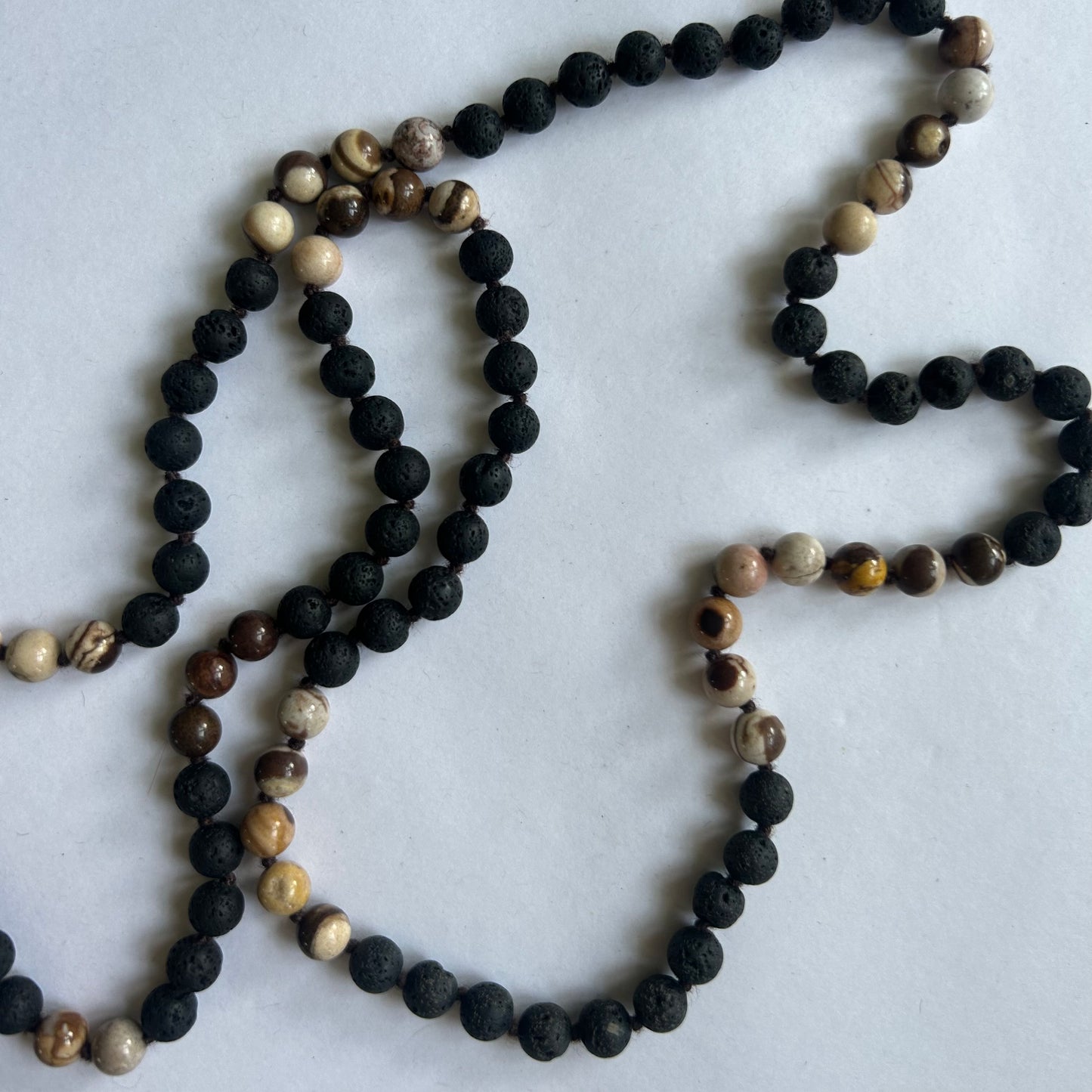 Mala pearl necklace, Lava and Picasso stones