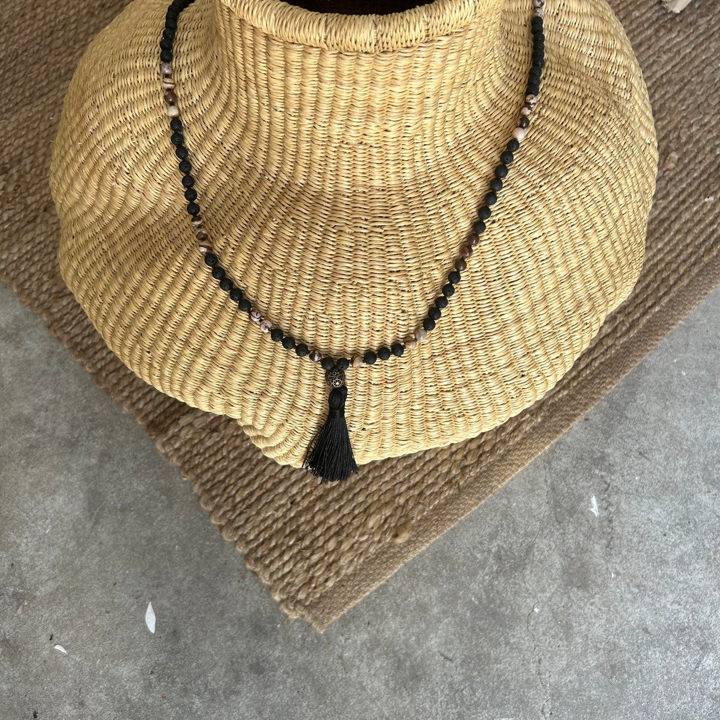 Mala pearl necklace, Lava and Picasso stones