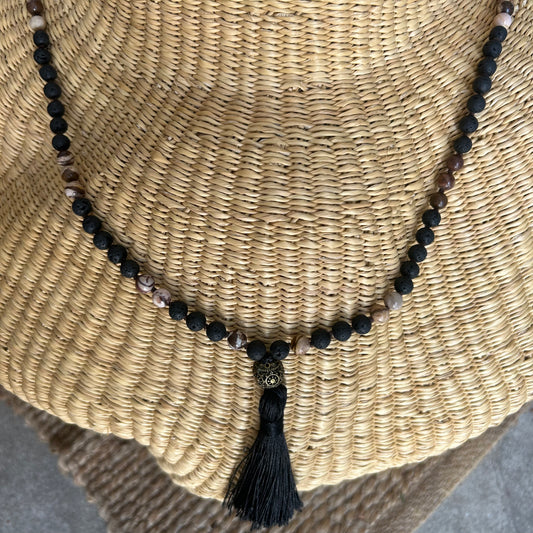 Mala pearl necklace, Lava and Picasso stones