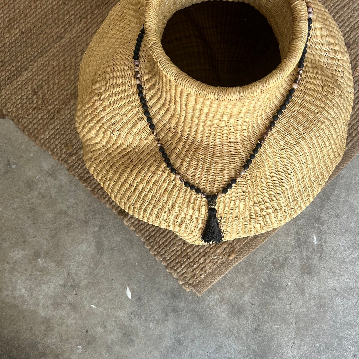 Mala pearl necklace, Lava and Picasso stones