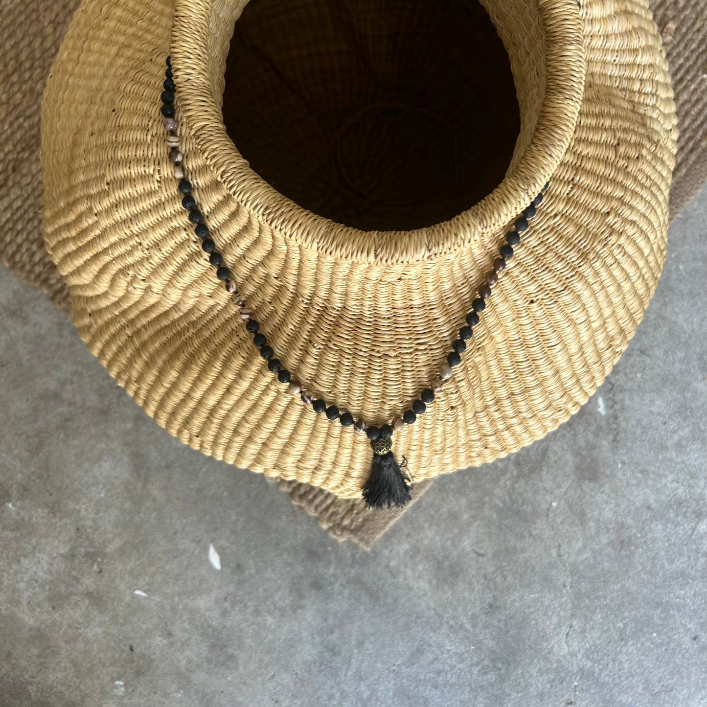 Mala pearl necklace, Lava and Picasso stones
