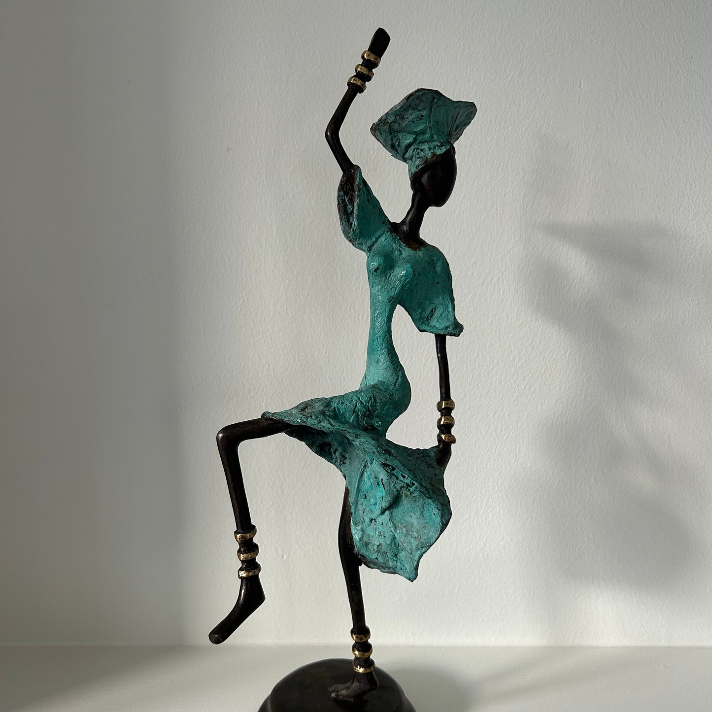 Brass art, 'Free spirit' in turquoise, 30-36 cm. Fair Trade, Burkina Faso