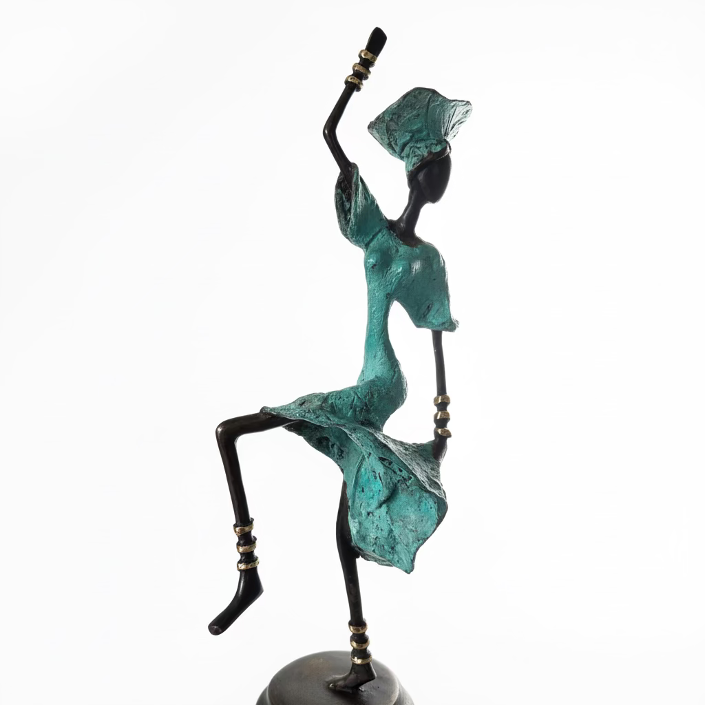 Messingkunst, 'Free spirit' i turkis, 30-36 cm. Fair Trade, Burkina Faso