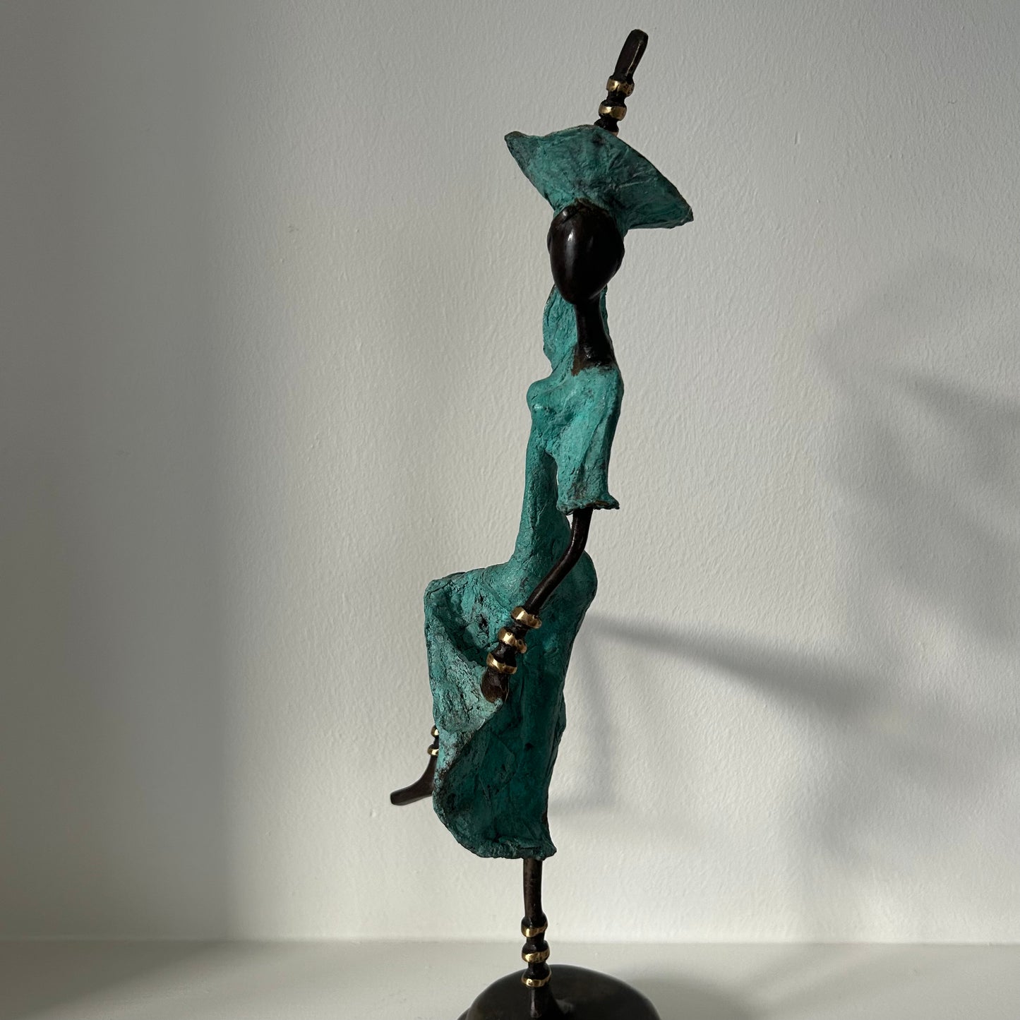 Brass art, 'Free spirit' in turquoise, 30-36 cm. Fair Trade, Burkina Faso