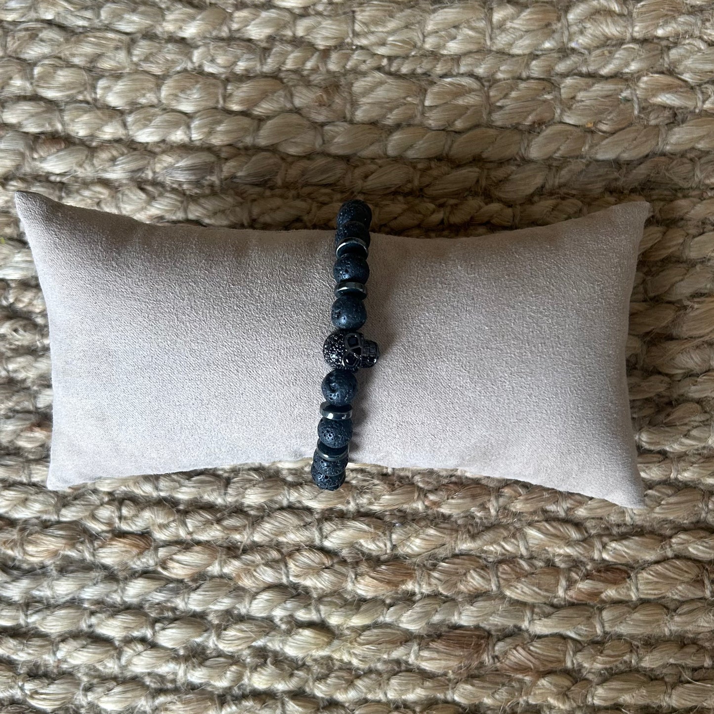 Men's bracelet, polished lava stones & death charm