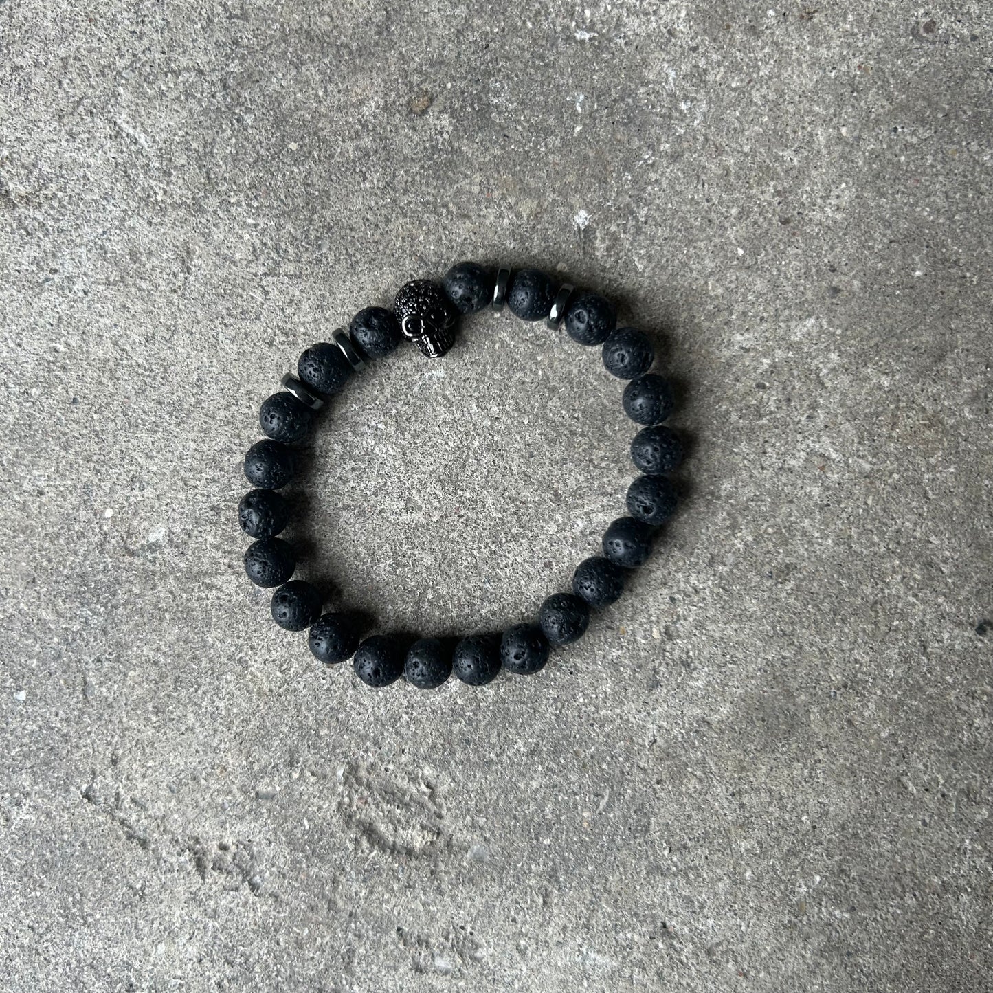Men's bracelet, polished lava stones & death charm