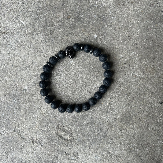 Men's bracelet, polished lava stones & death charm