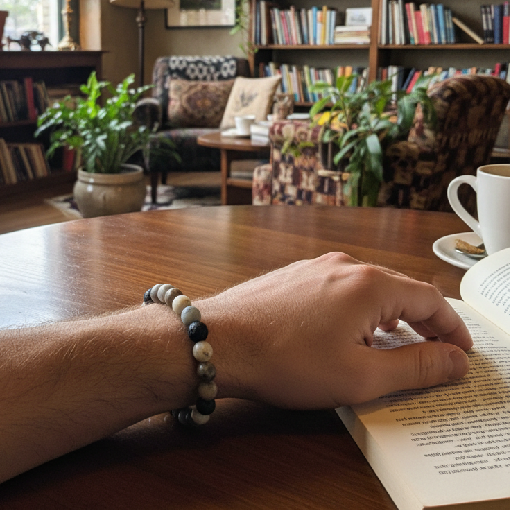 Armbånd til mænd, polerede agat- og lavasten