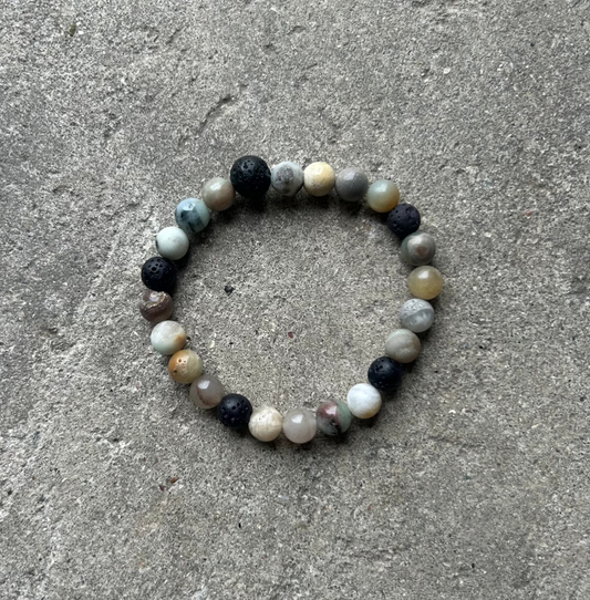 Men's bracelet, polished agate and lava stones