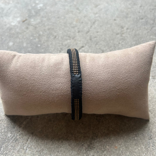 Men's bracelet, leather & black/mocha beads