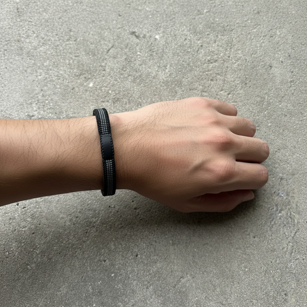 Armbånd til mænd, læder med sort/grå perler