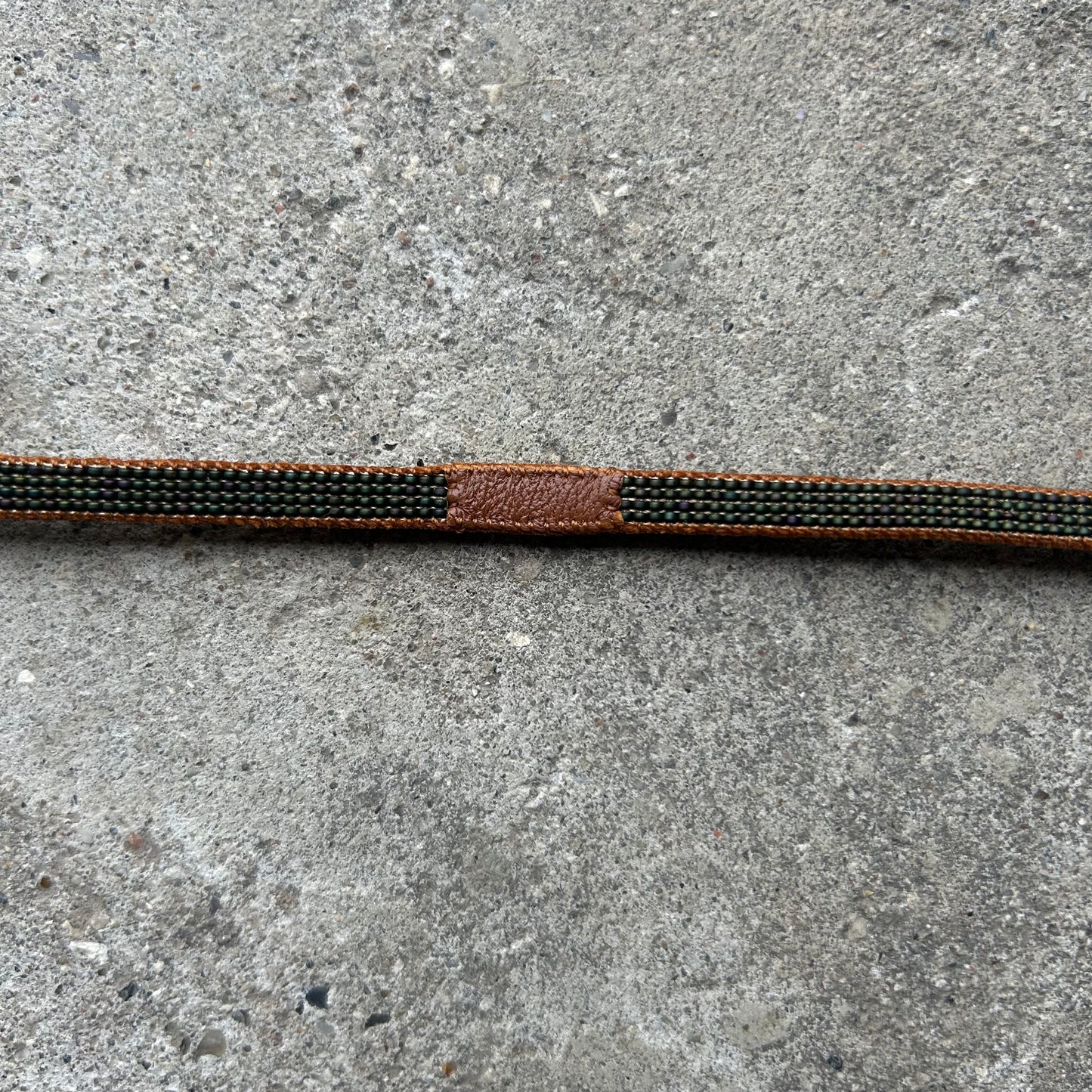 Bracelet for men, leather & army green beads