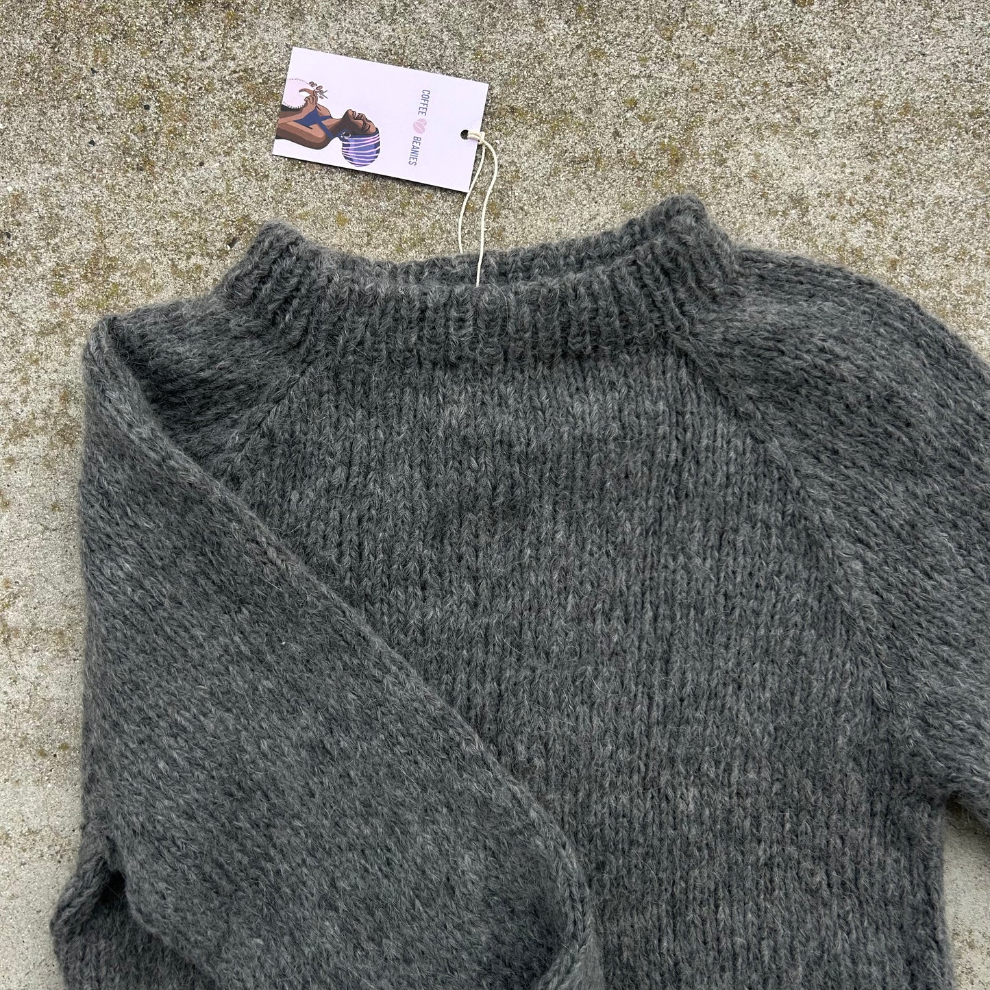 Coffee Beanies, Alpaca wool sweater, grey, Burundi