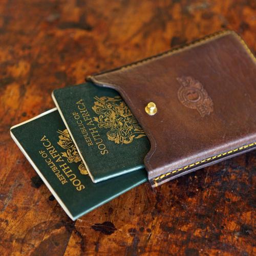 Passport case in leather with room for credit cards, South Africa