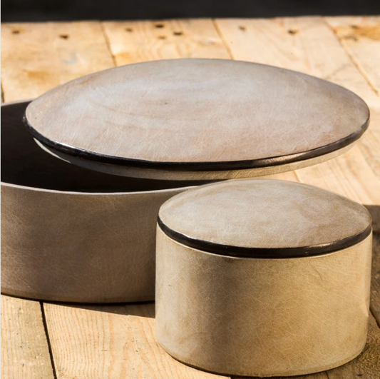 Leather box in grey, two sizes. Fair Trade from Burkina Faso