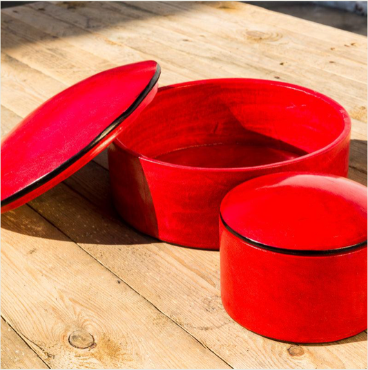 Leather box in red, two sizes. Fair Trade from Burkina Faso