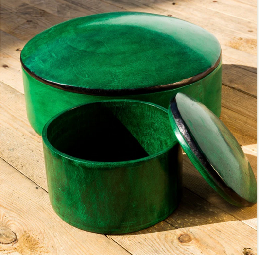 Leather box in green, two sizes. Fair Trade from Burkina Faso