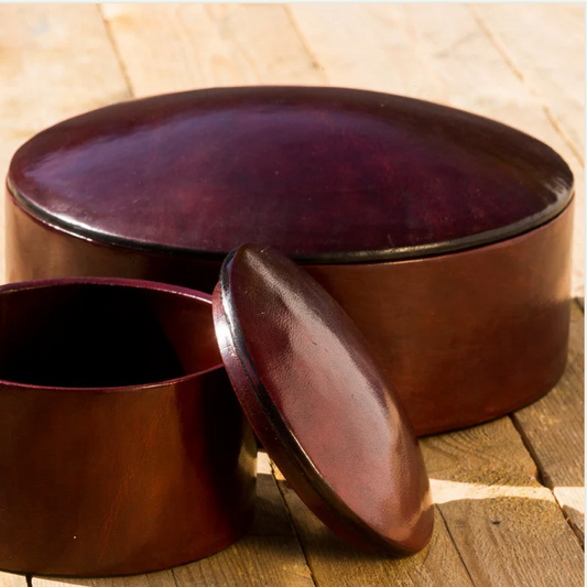 Leather box in brown, two sizes. Fair Trade from Burkina Faso