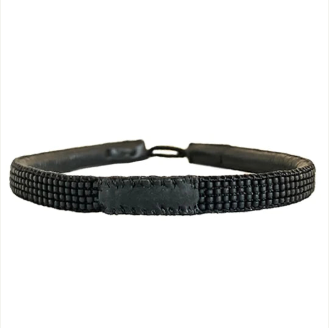 Men's bracelet, leather & black beads