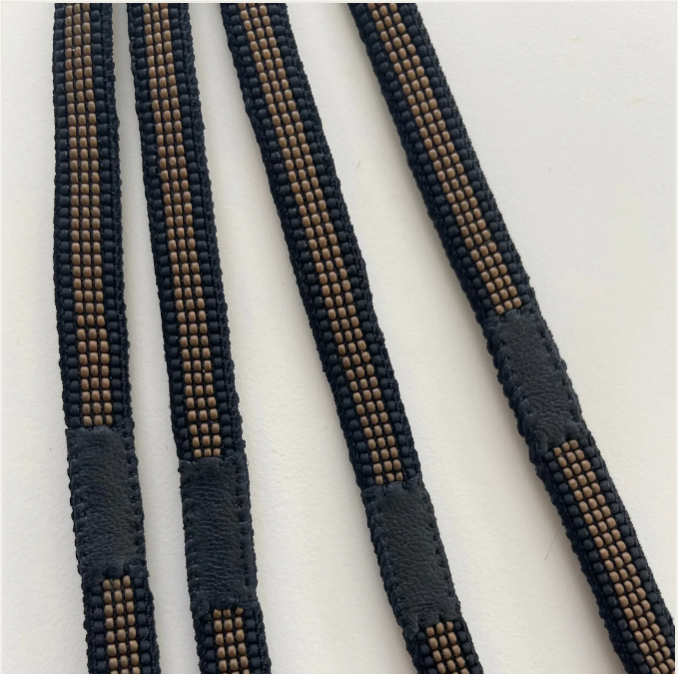 Men's bracelet, leather & black/mocha beads