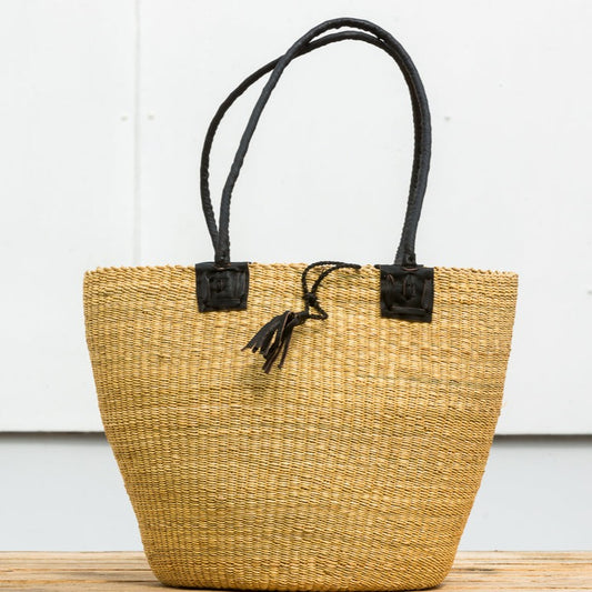 Shoulder bag with leather strap, natural colour, Fair Trade, from Ghana