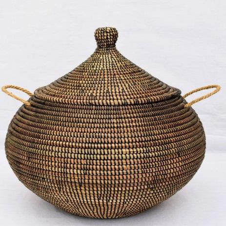 Buttede ball baskets (Ndaa) med låg, Sort, Fair Trade fra Senegal