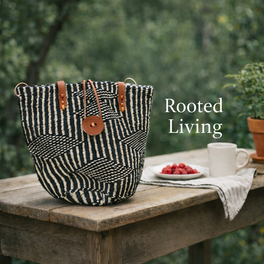 Shoulder bag with zip - sisal and wool