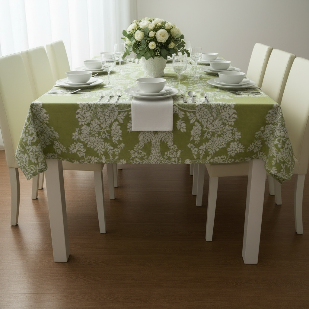 Dug, i pistaciegrøn, damaskvævning i økologisk bomuld