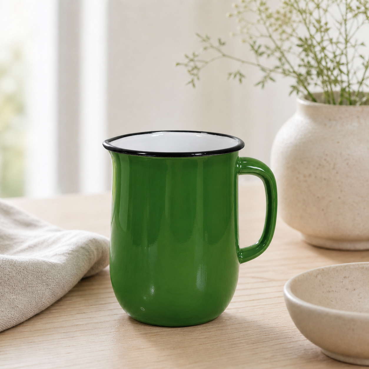 Handmade enamel carafe from Ukraine, Fair Trade for Peace, Mint