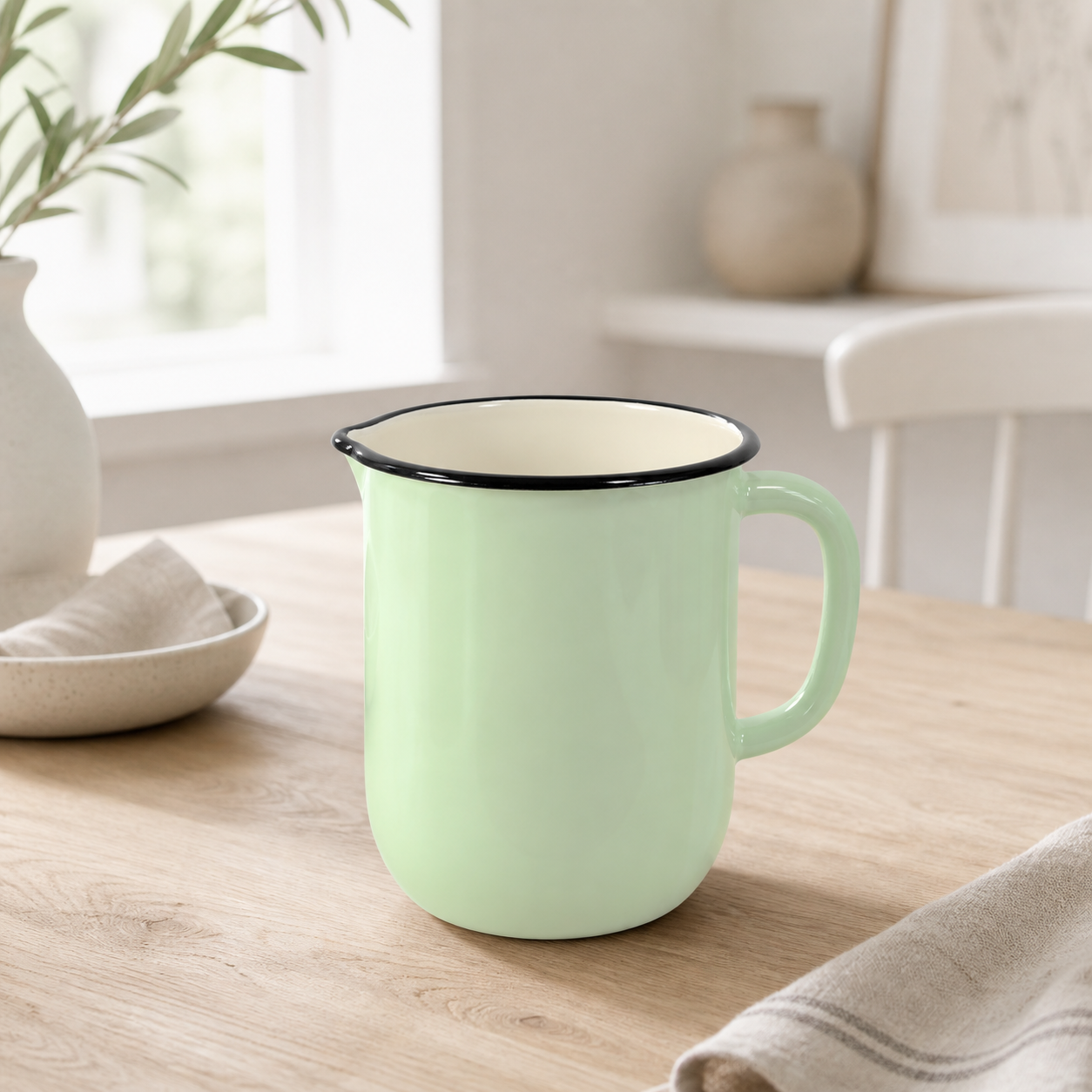 Handmade enamel carafe from Ukraine, Fair Trade for Peace, Mint