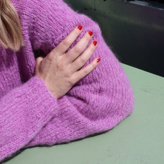 Coffee Beanies, Alpaca wool sweater, pale coral, Burundi
