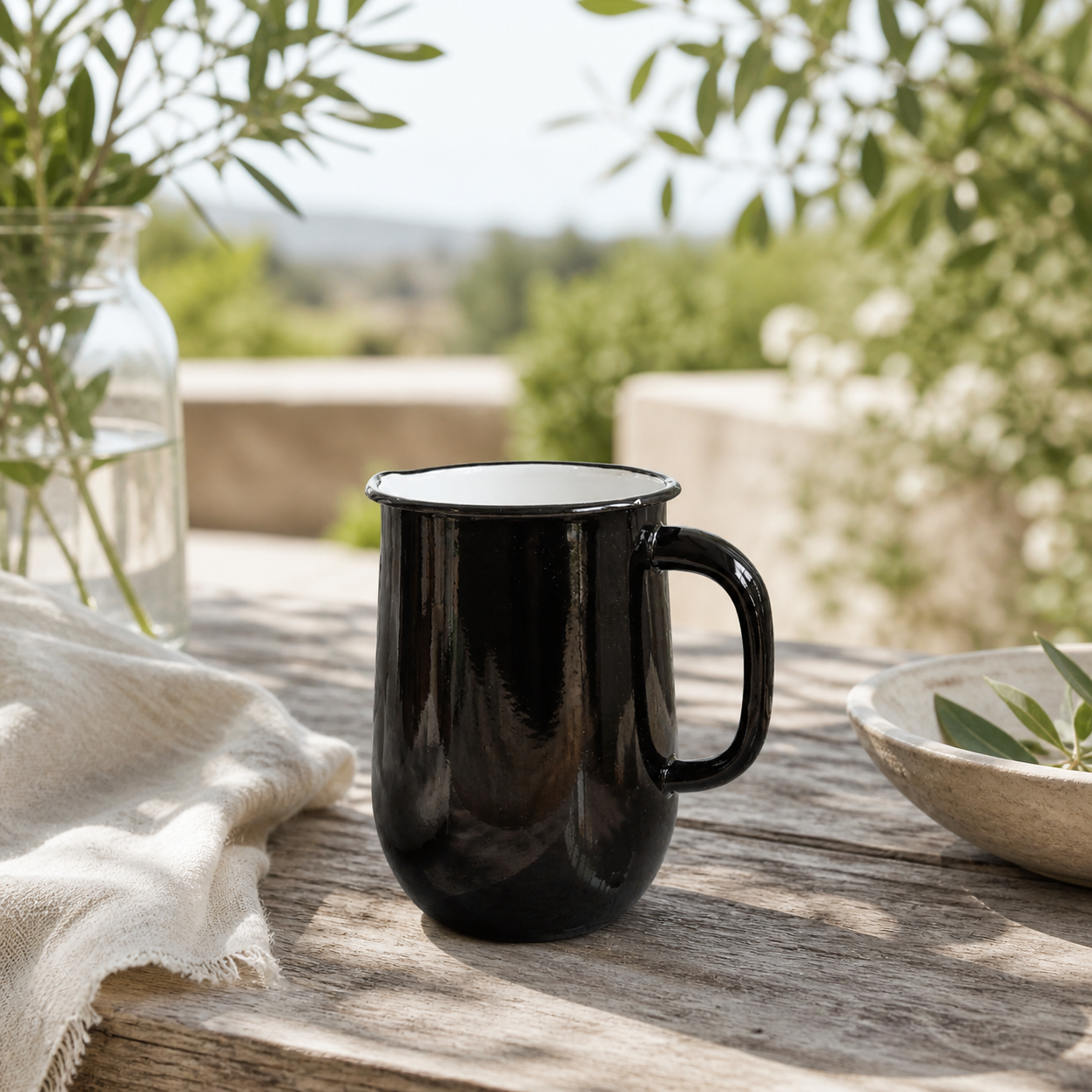 Handmade enamel carafe from Ukraine, Fair Trade for Peace, Mint