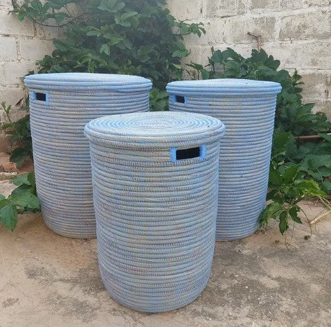 Kurv / kurvebord, cylinderformet, himmelblå, str. L