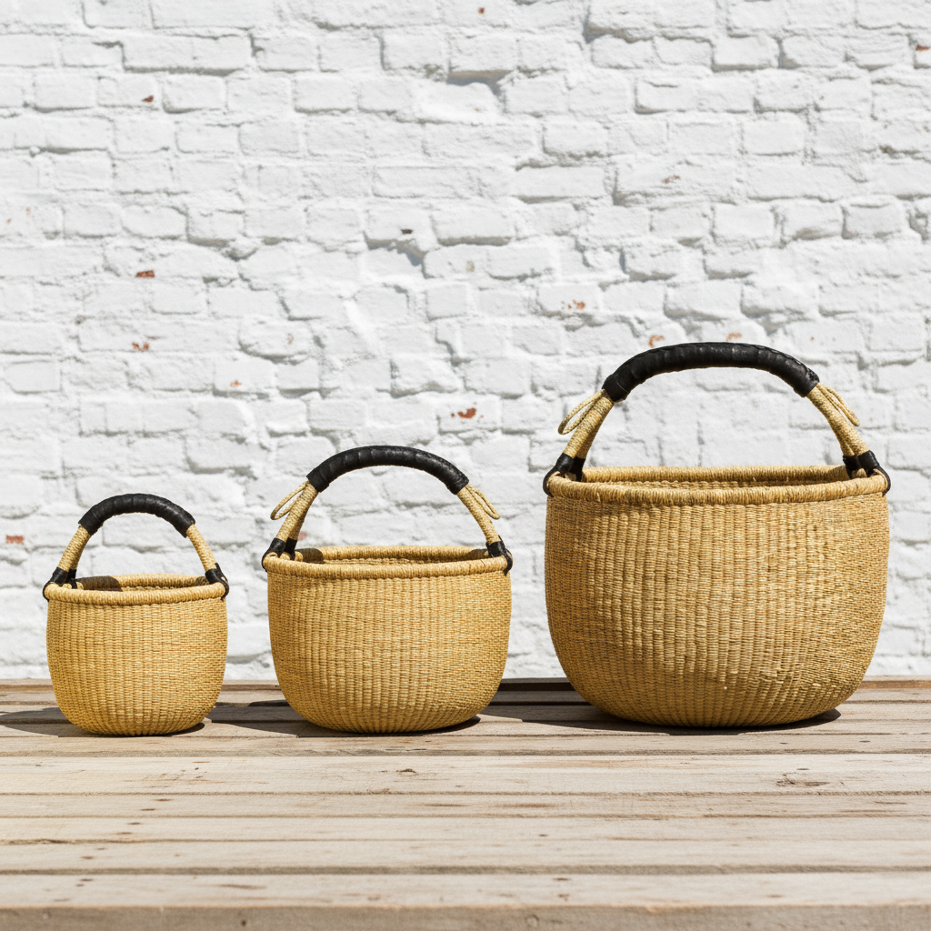 Bolga kurv. Tre størrelser. Natur. Fair Trade, Ghana