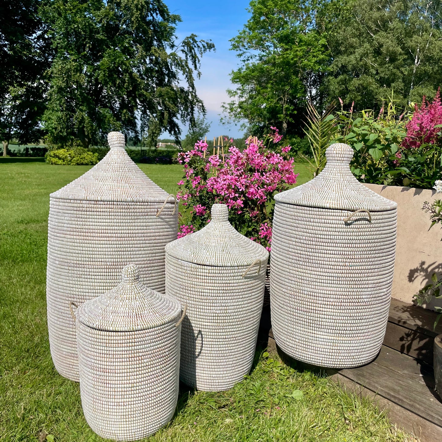 White laundry basket, hand-woven with Senegal lid. Fair Trade